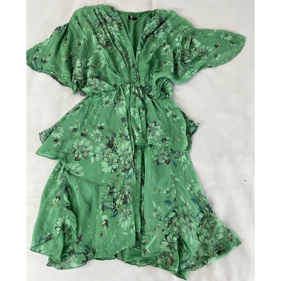 NT by Amati Layered Green Silk Floral Print 3/4 Sleeve‎  Dress Made in Italy S/M - Picture 5 of 13